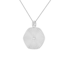 Tuscany Silver Sterling Silver Rhodium Plated CZ 20mm Sunray Disc Pendant on Sterling Silver Rhodium Plated Adjustable Curb Chain 41cm/16" - 46cm/18", Silver