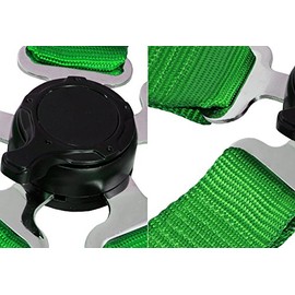 EPARTS 2 Pieces Universal Durable 2" Green Nylon Strap 5 Point Cam Lock Seat Buckle Sport Racing Safety Harness Seat Belt