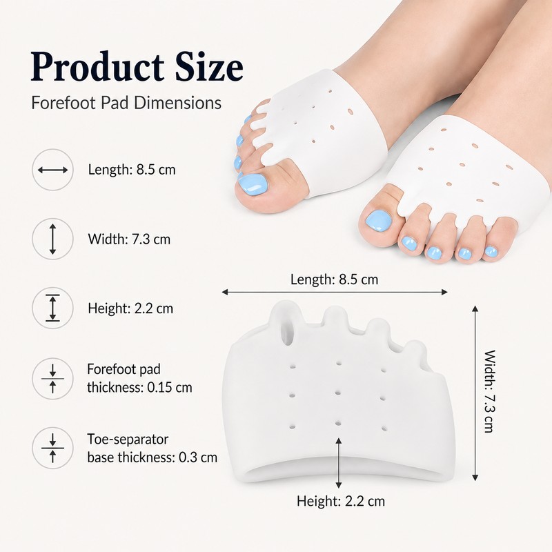 Five-Toe Gel Separator with Forefoot Cushion – Washable Foot Comfort