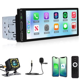 Wireless Carplay Single Din Car Stereo with Car Play Android Auto - 6.86 inch Touch Screen Bluetooth Radio, 7 Color Buttons/SWC/FM + Reversing Camera + Remote Control