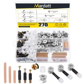 Mardatt 270Pcs 3 in 1 Furniture Connecting Kit with 3 Sizes Wood Dowel Pins, Nickel Plated Cam Lock Nuts Fittings Pre-Inserted Nut Screws Bolts Fasteners Connectors for Furniture Cabinets Drawer