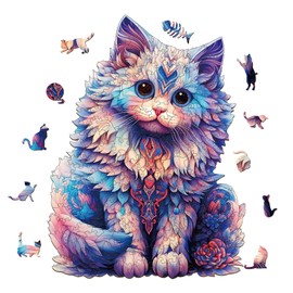 SECOGM Wooden Puzzle for Adults, Wooden Puzzle 300 Pieces, Irregular Animal Shaped Wooden Puzzle, Adult Puzzle with Wooden Gift Box, Cute Ragdoll Cat Puzzle (L-25.6 x 34 cm)