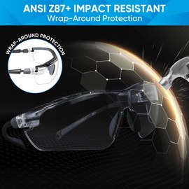 TICONN Safety Glasses for Men and Women with Adjustable Arms, ANSI Z87.1 Anti-Fog and Scratch Proof Eye Goggles, UV Protection Wrap Around Lenses Work Eyewear (Clear, 3PK)