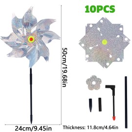 lasuroa 10pcs Reflective Pinwheels, Bird Prevention for Outside Ultra Sparkly Windmills to Deter Birds Away from Garden Yard Patio and Farm