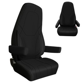 SAPUBK Custom-Fit Front Seat Covers with Back Pocket Replace for 2014-2025 Freightliner Cascadia 33" High Back, Premium Leather with Back Composite Soft Foam Lining Seat Cover (Black)