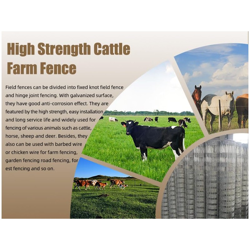Livestock Fence, 4ft X 164ft Galvanized Wire Field Wire Fencing,