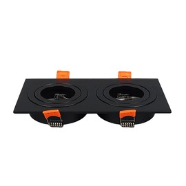 BRENDAXIN Square Black Double-Head GU10 Downlight housing, recessed Spotlight Frame, Adjustable Ceiling Light Frame, Suitable for 50mm Diameter GU10/MR16/GU5.3 Bulbs (Black - Double Heads)