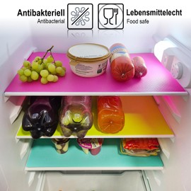 com-four® 8 x Fridge Mats - Antibacterial Non-Slip Mats - Remove Moisture and Odours - Cut to Size Insert Mat (Green, Blue, Grey, Pink)