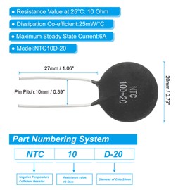 PATIKIL NTC Thermistors Resistors, 5Pcs 10 Ohm NTC 10 D-20 High Sensitivity Current Limiter Temperature Sensor for Measuring Temperature Black