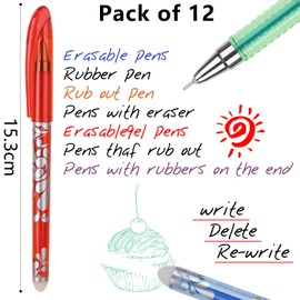 MOTIBACK 12Pcs Erasable Pens, Smooth Writing Pens Erasable Gel Pens 0.5mm Rub Out Pens Ideal School Supplies for Notes, Homework & Office Use Effortless Corrections