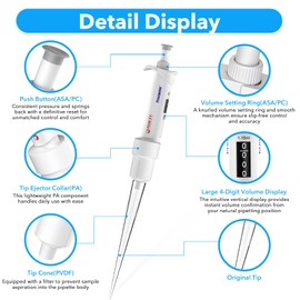 FOUR E'S SCIENTIFIC - Pipeta profesional de un solo canal 1-10 ml, pipeta micro de volumen variable ajustable de alta precisión y ligera con certificado de calibración (Modelo LH0301009)