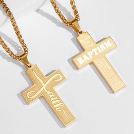 Gnamy Baptism Gifts for Teen Teenage Teenager Boys Son Kid, Faith Cross Necklace for Men Him, Stainless Steel Cross Pendant Chain Jewelry, Bible Verse Inspirational Christian Religious Gifts, Gold