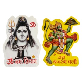 Purpledip Vinyl Stickers Set Hanuman & Shiva: for Home, Temple, Or Car Decoration (12721B)