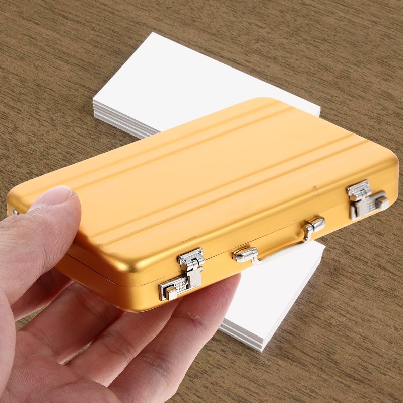 Tofficu Golden Mini Briefcase Metal Business Card Holder - Portable