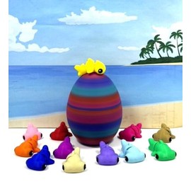 12pcs Baby Hammerhead Sharks and Egg, 3D Printed Plastic Ocean Sea Animals Figures, Colorful Articulated Baby Hammerhead Sharks, Fidget ADHD Autism Toy BHS001-SET-RBW2