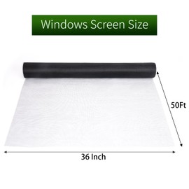 Window Screen Replacement, 36" x 50' Window Screen Mesh, Fiberglass Window Screens for House Windows, Door, Patio, Porch(Black)