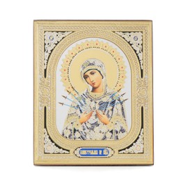 NKlaus 11372 Mother of God Seven Arrows Wooden Icon 10 x 12 cm Christian Orthodox