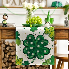 St. Patrick's Day Table Runner, Artistic Oversized Clover Table Runners, for Seasonal Spring Kitchen Dining Table Decoration, Home Party Decor, 13x72 Inches