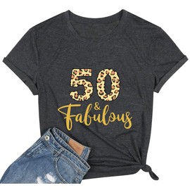 50 and Fabulous T-Shirt for Women Vintage 1974 50th Birthday Gift Party Leopard Print Shirt Top- 50fabulous XL