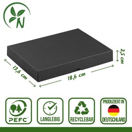 Natürlich verpacken Folding Box 13.6 x 18.6 x 2.5 cm Black with Lid Recycled Cardboard Set of 10