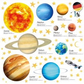 DECOWALL DS9-2007DE Solar System Planets Wall Sticker Space Wall Sticker Space Wall Sticker Wall Decoration for Bedroom Children's Room Baby Room (German Version)