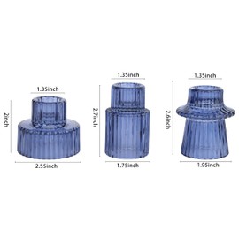 Vixdonos Glass Candlestick Holders Tealight Candle Holders for Table Centerpieces, Wedding Decor and Dinner Party (3 Pcs, Dark Blue)