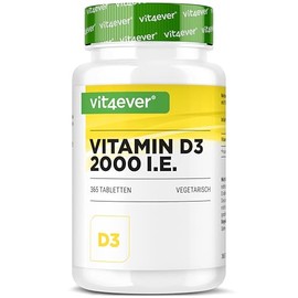 vit4ever Vitamin D3 2000 IU High Dose – 365 Tablets – 50 µg (2,000 IU) Cholecalciferol – Long-Term Supply – Without Unnecessary Additives – Laboratory Tested