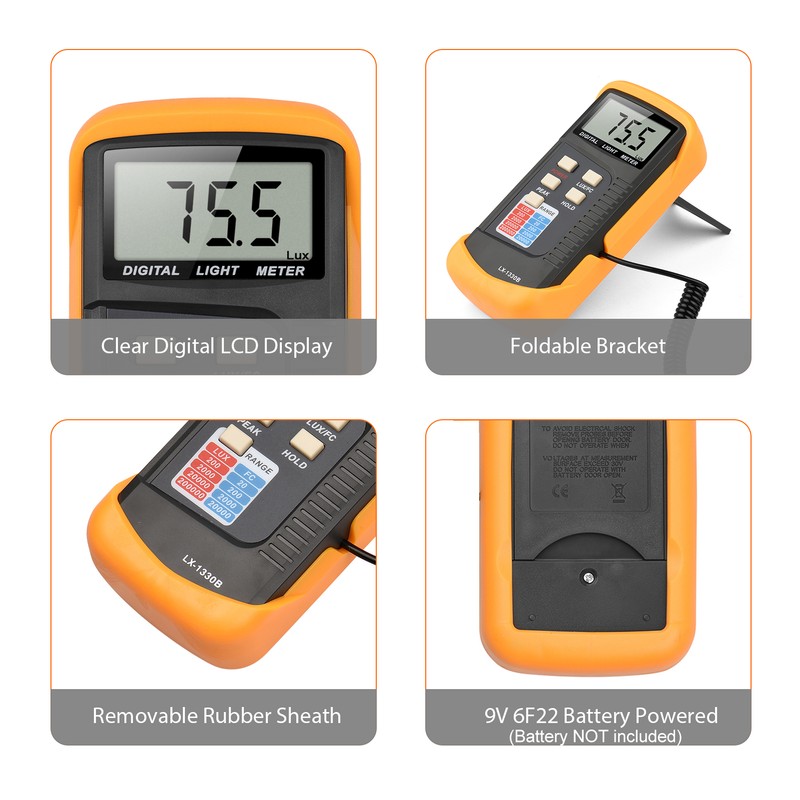 Digital Illuminance Light Meter Manual Range 200 to 200,000 Lux