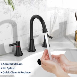 Bathroom Faucets for Sink 3 Hole,Faucet for Bathroom Sink,8 Inch Widespread Bathroom Sink Faucet with Pop-up Drain and 2 Supply Hoses for Bathroom Vanity Lavatory (Matte Black)