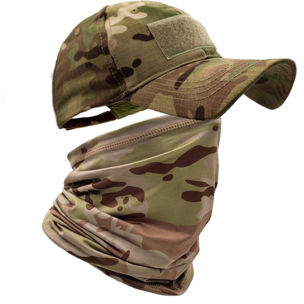 HOPSOOKEN Camo Hats for Men with Cooling Sun UV Neck Gaiter Military Tactical Hunting Hat for Running Hiking Baseball Cap(Camo)