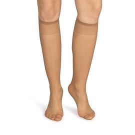 NOQ Women Socks Knee-Highs Plain 15 DEN Casual Style Pressure-Free Semi-Matte Transparent Ladies Knee Socks with Comfort Top Two Pairs One Size, Golden