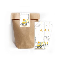 12 Gift Bags (Natural) + 12 Stickers Construction Site Gift Bags for Party Bags Guest Gift Wrapping for Children's Birthday Boys Birthday