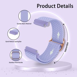 MiKoyi Strap Compatible with CMF by Nothing Watch Pro 2, Braided Nylon Sports Watch Strap, Adjustable Nylon Loop Sport Replacement Strap for CMF by Nothing Watch Pro 2, Light Purple