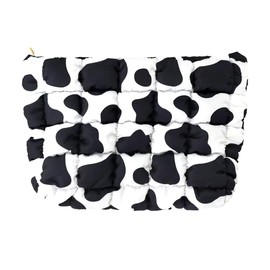HFLZBRO Puffy Quilted Makeup Bag, Cosmetic Bag, Travel Toiletry Organizer Pouch, Clutch for Wom (Cow Print)