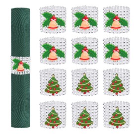 Christmas Napkin Rings Pack of 12 Bling Rhinestone Napkin Rings Silver Napkin Holder for Christmas Dining Table Cheer Party Decorations