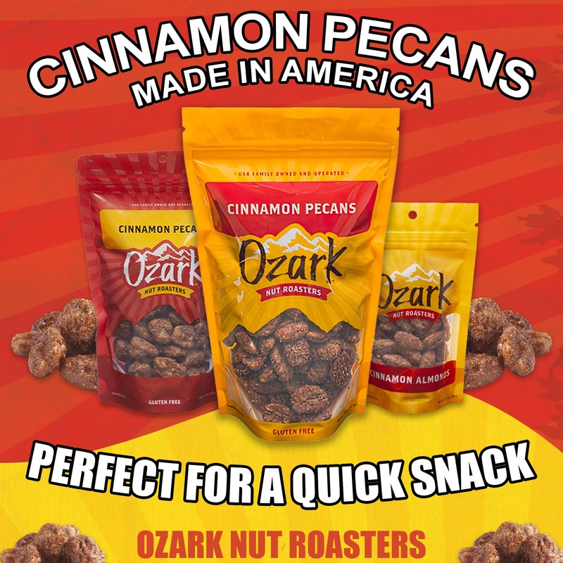 OZARK NUT ROASTERS: Cinnamon-Coated Pecans, Cinnamon Spice Flavored Snacks, World-Class