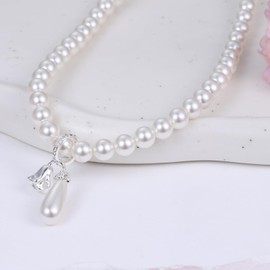 Womens Pearl-Strands Rose-Flower Pendant Necklace - 5MM AAA Pearls Choker Wedding Christmas Jewelry