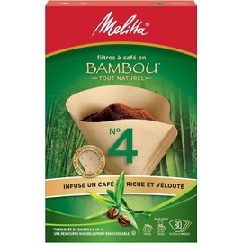 Melitta 625000 Bamboo Super Premium Coffee Filters – Natural, Compostable Cone Filters for Rich Flavor Extraction, #4 Size, Fits Most 8–12 Cup Cone Brewers – 80 Count, Green