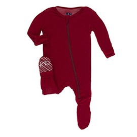 KicKee Pants Little Boys Solid Footie with Zipper - Candy Apple, 18-24 Months