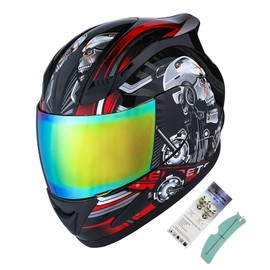 1STORM Motorcycle Bike Full FACE Helmet Anti Fog Shield Film Mechanic Skull Red with an Extra Anti Fog Resistant Film