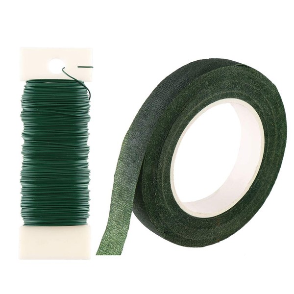 CCINEE Floral Arranging Kits 1/2 Inch Dark Green Floral Tape with 22 Guage Dark Green Paddle Wire 40 Meters/ 43.7 Feet