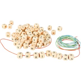 small foot 7553 Threading Game Jewellery Hobby Set, 300 letter beads of wood with ribbons for threading, from 3 years