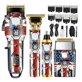 WAIKIL Hair Clippers for Men Professional Set – Cordless Barber Clippers, T-Blade Trimmer, Nose Trimmer & Shaver – Rechargeable Grooming Kit with LED Display, 15 Guards & Accessories