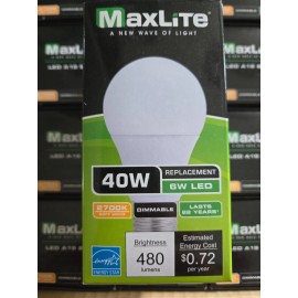 MAXLITE 6A19DLED27/G5 Dimmable LED OMNI A19 Gen 5 6W 2700K-Case of 50-NEW