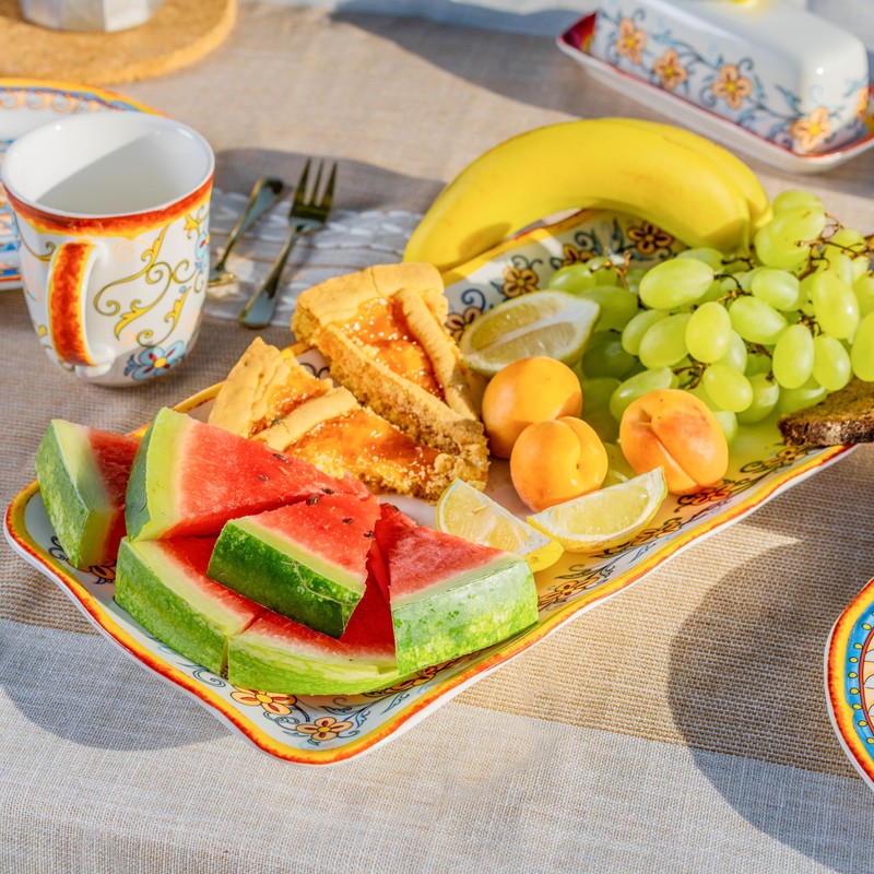 Euro Ceramica Duomo Collection Italian-Inspired 16.8" Rectuangular Ceramic Serving Tray