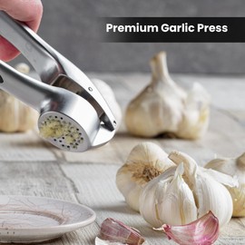 HiFEN® Knoblauchpresse, perfekt zum Zerkleinern und Zerkleinern von Knoblauch, Ingwer und anderen Zutaten, Edelstahlzerkleinerer und Wippe, professionell, rostfrei, sicheres Knoblauchwerkzeug