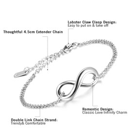 Cupimatch Women's Infinity Heart Bangle Bracelet Made of Stainless Steel Love Hearts Bracelet Gift for Women Girls, Stainless Steel, Without Stone