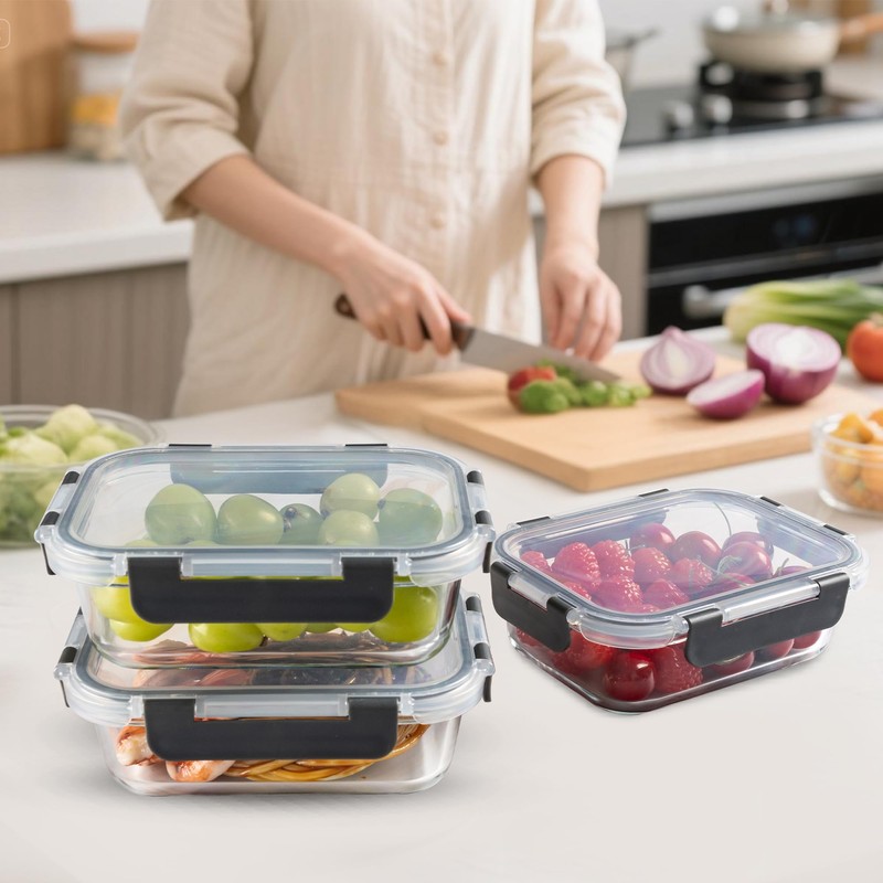 HAKEEMI 10 Pack 22oz Glass Food Storage Containers with Lids,