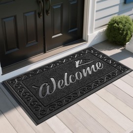 Yimobra Welcome Mat, Heavy Duty Sturdy Door Mats for Home Entrance Outdoor Indoor, Front Doormat for Outside Patio Floor Entry Porch Garage Office, Waterproof, Low Profile, 47 x 24, Black