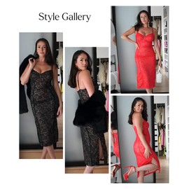 Popilush Lace Cocktail Dress - Women's Shapewear Corset Dress Deep V Neck Sleeveless Formal Wedding Guest Bodycon Midi Dress Black